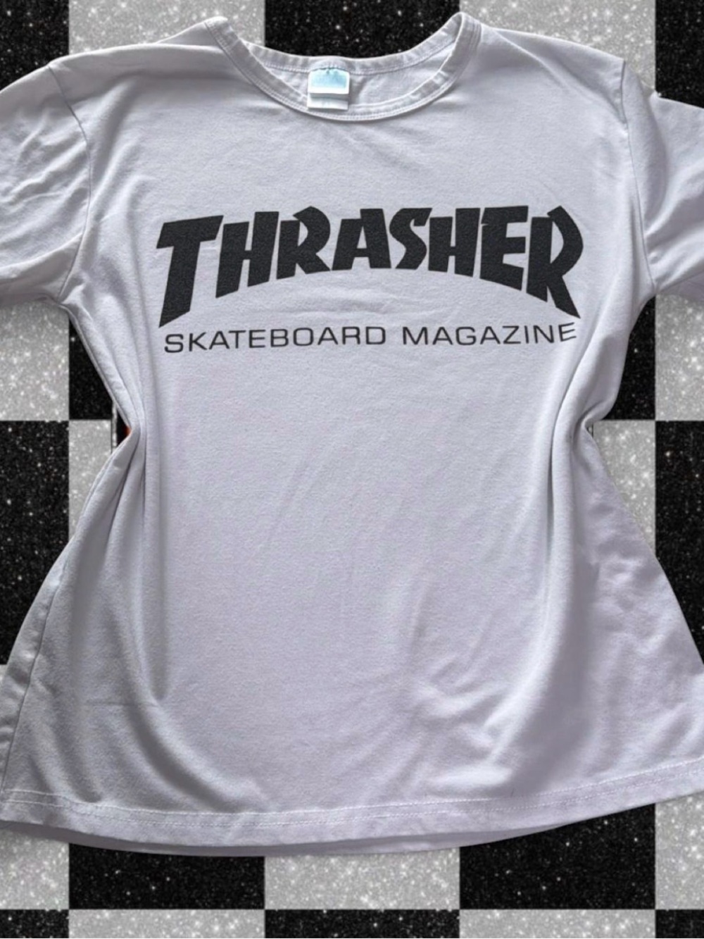 Thrasher White Tee with Light Blue Neck Tag